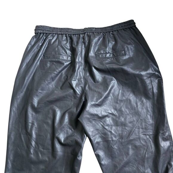 Blank NYC Jogger Pants Women's 1X Black Faux Vegan Leather Elastic Waist Drawstr - Picture 6 of 7